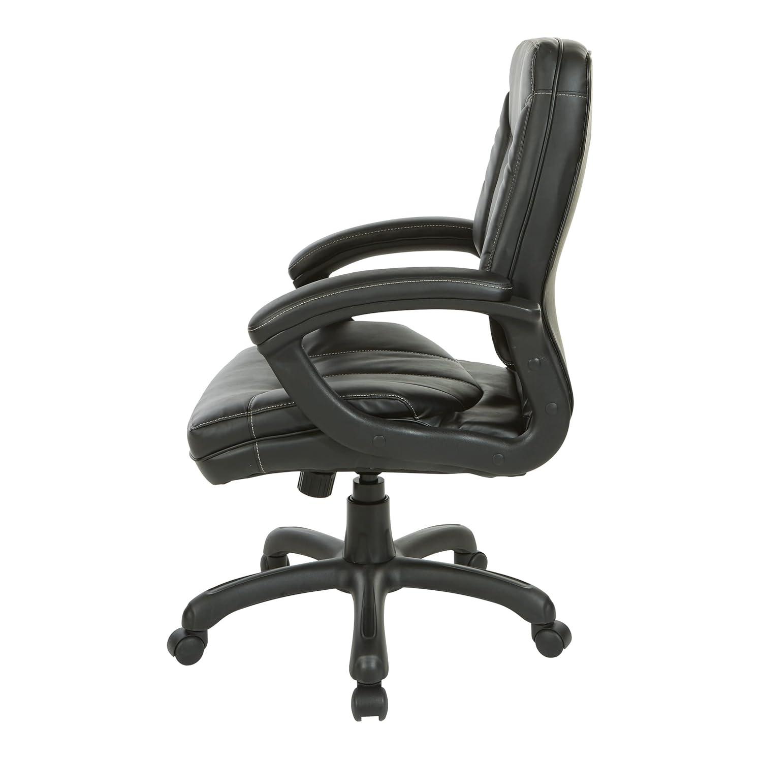 Executive Mid Back Black Faux Leather Chair with Contrast Stitching