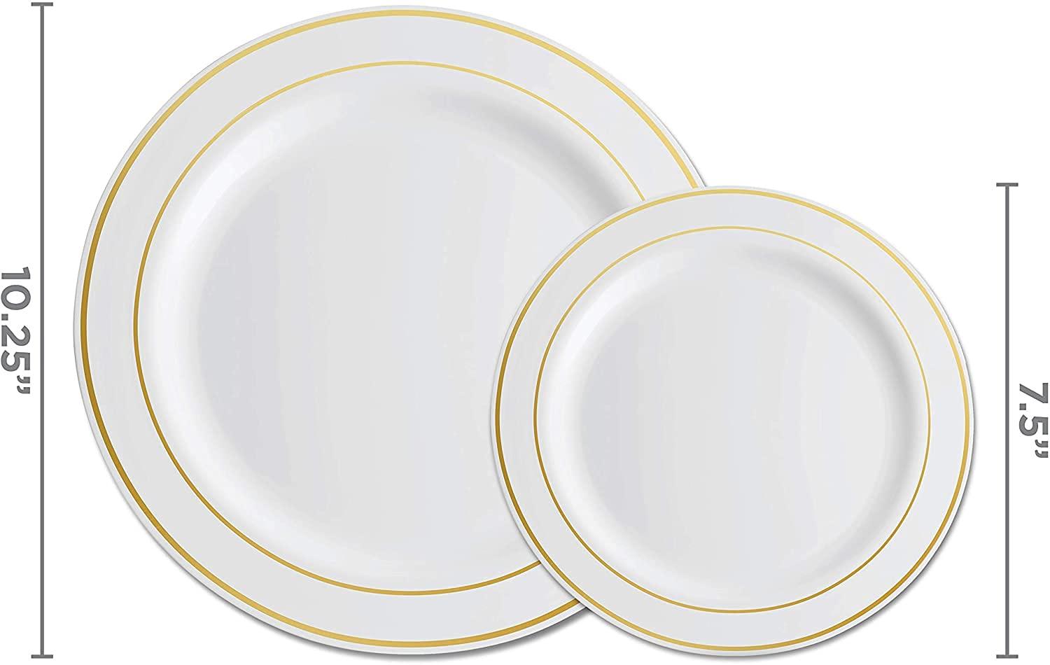 Munfix Elegant Wedding Party Plates, Plastic White and Gold, 60 Count