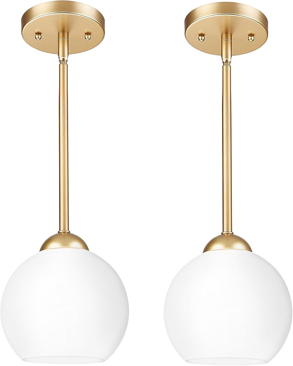 Bleecker 7.75" Metal/Glass Globe LED Pendant, White/Brass