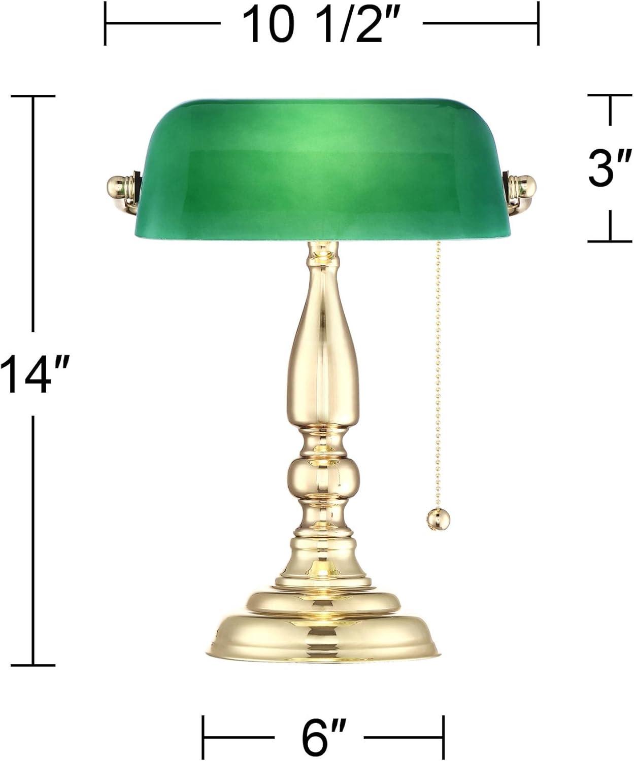 360 Lighting Hammond Traditional Piano Banker Desk Lamp 14" High Brass Plating Green Glass Shade for Bedroom Bedside Nightstand Office Kids House Home
