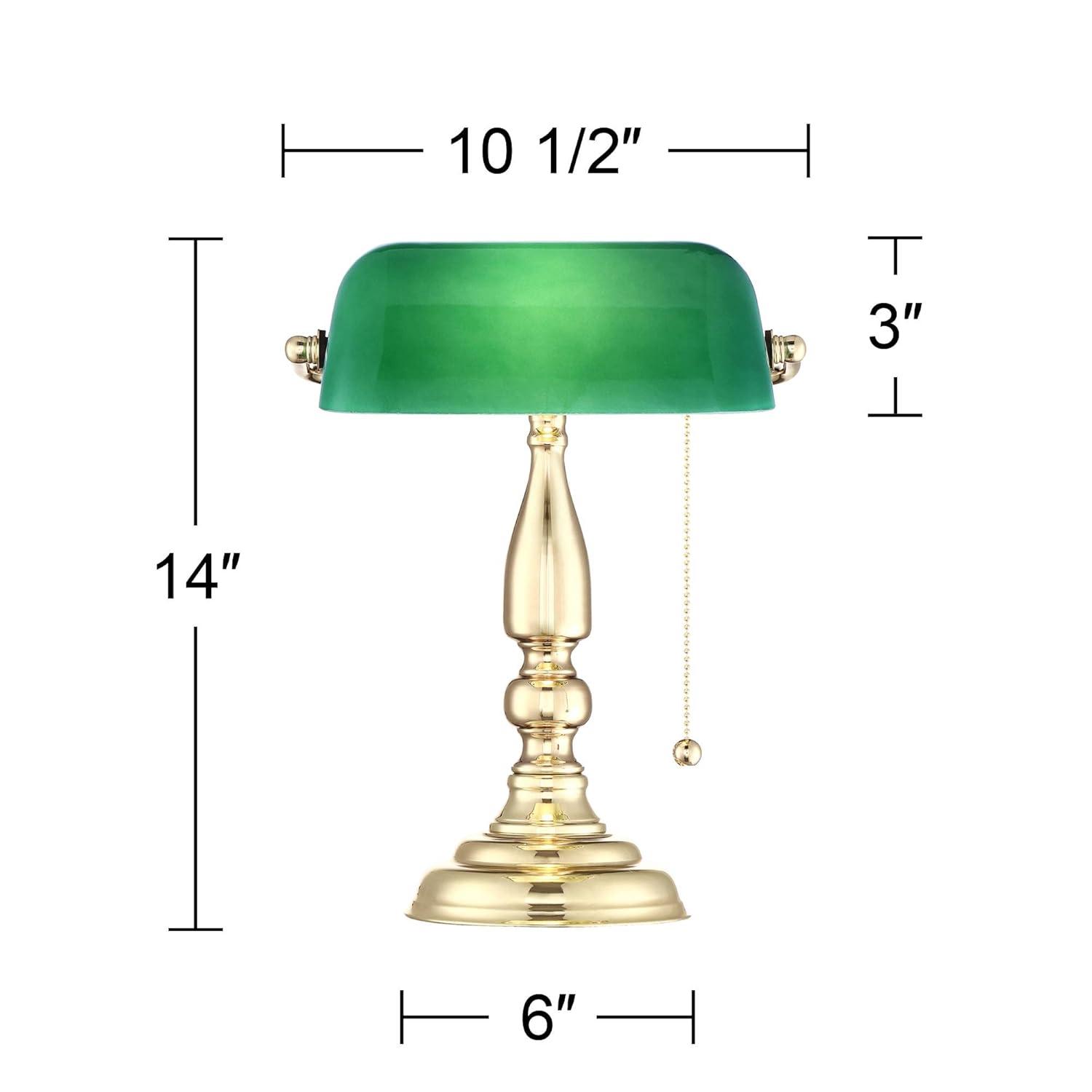 360 Lighting Hammond Traditional Piano Banker Desk Lamp 14" High Brass Plating Green Glass Shade for Bedroom Bedside Nightstand Office Kids House Home