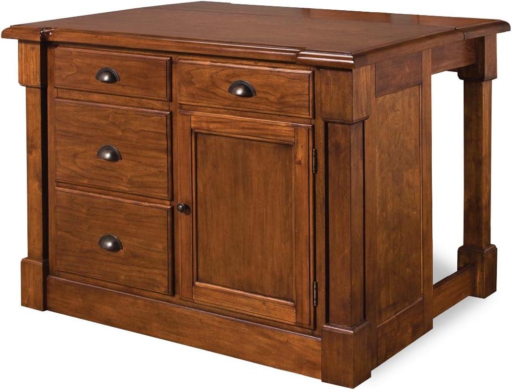 Rustic Cherry Mahogany Expandable Kitchen Island with Brass Hardware