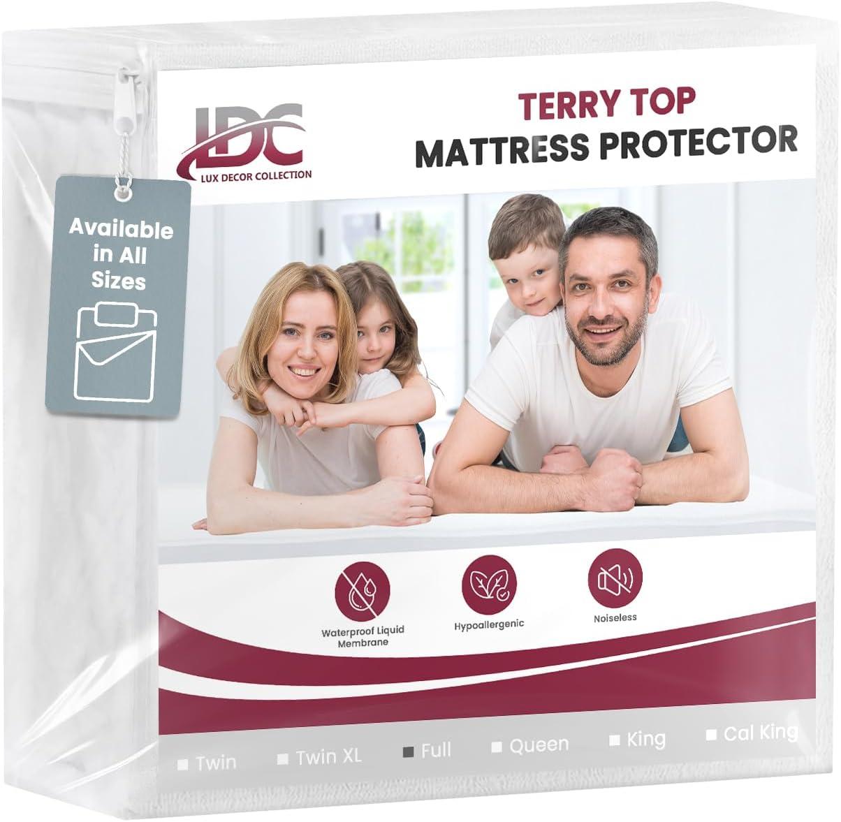 Lux Decor Collection Poly Cotton Terry Top Fitted Mattress Protector Waterproof Hypoallergenic
