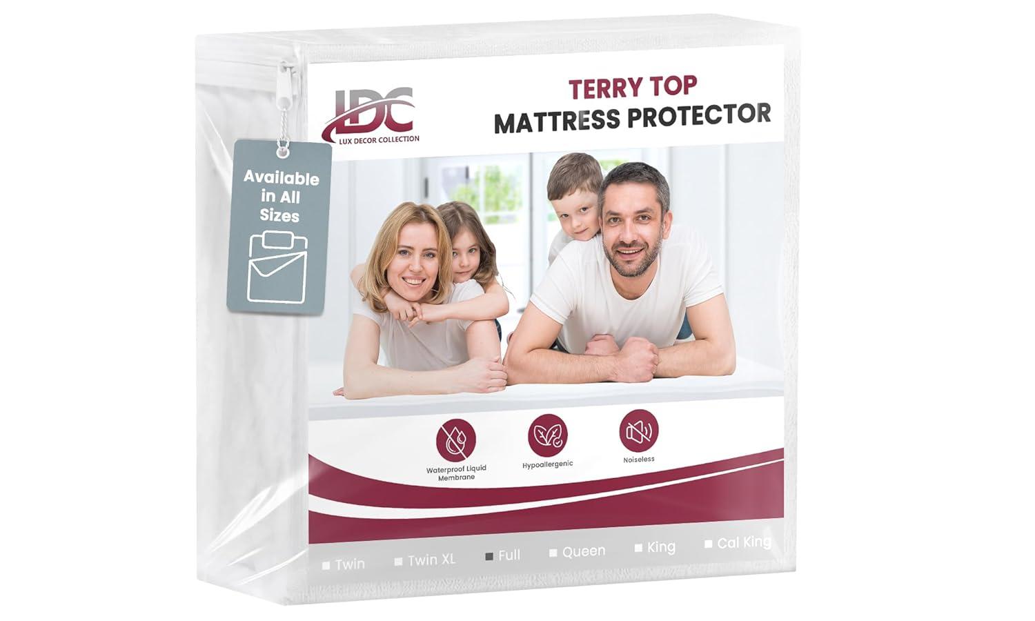 Lux Decor Collection Poly Cotton Terry Top Fitted Mattress Protector Waterproof Hypoallergenic