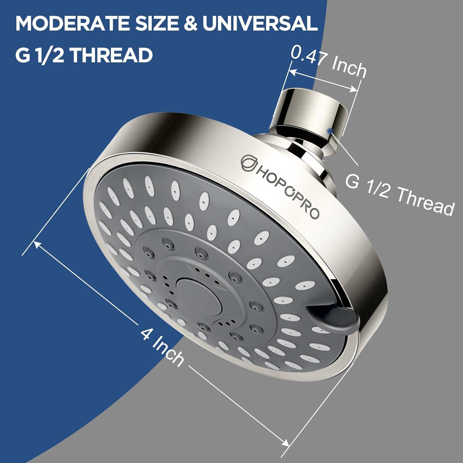 HOPOPRO 5-Mode High Pressure Shower Head - The Washington Post, NBC News, Today TV Show Recommended - High Flow Fixed Showerheads (4 Inch Brushed Nickel)