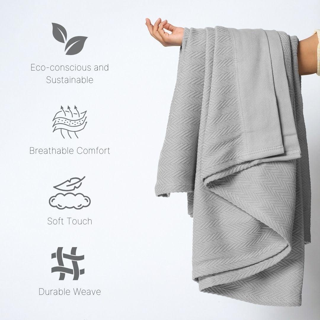 King Size Gray Herringbone Cotton Cooling Blanket