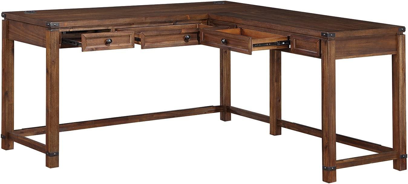 OSP Home Furnishings Baton Rouge L-Shape Desk in Brushed Walnut Finish