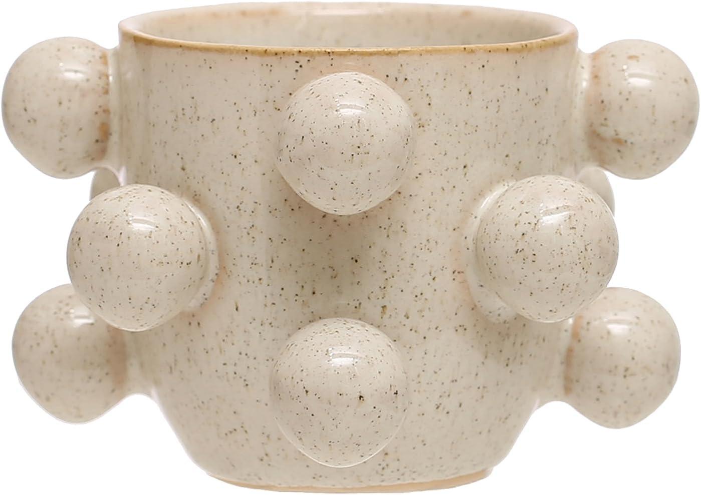 Speckled Cream Stoneware Planter with Orbs and Reactive Glaze