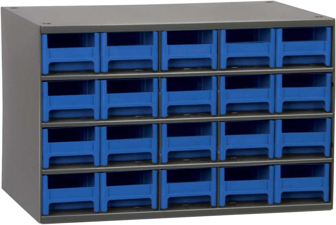 Gray Steel 20-Drawer Storage Cabinet with Blue Drawers