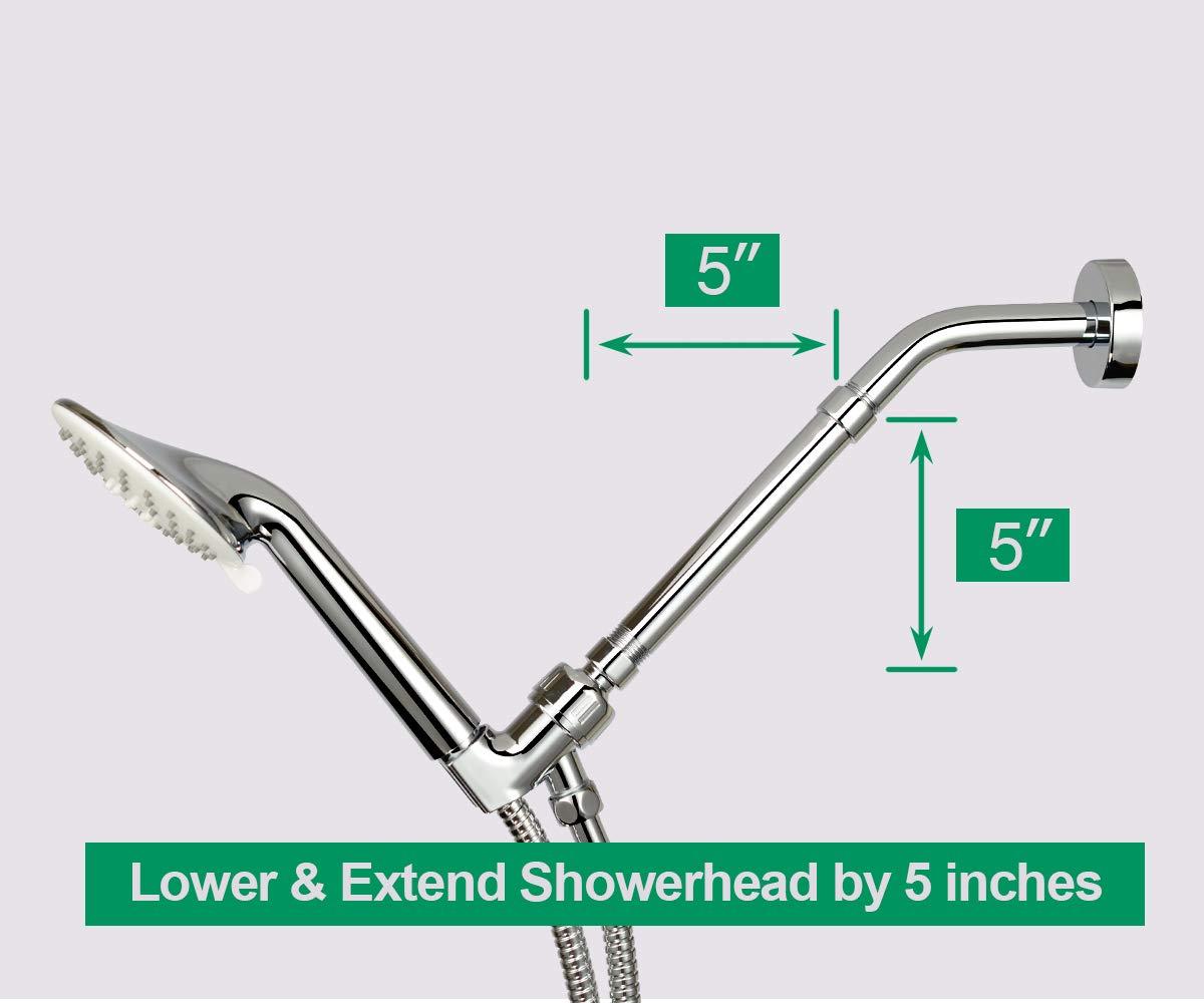 Purelux Shower Arm Extension, 6 inches Shower Head Extender Water Outlet Lowers Existing Shower Head, Chrome Finish Made of Solid Stainless Steel
