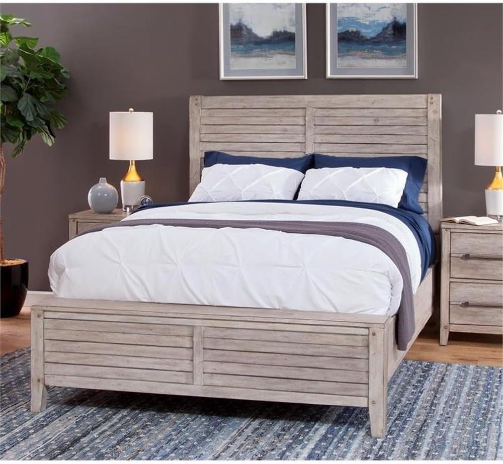 American Woodcrafters Aurora White-washed Wood King Double Panel Bed
