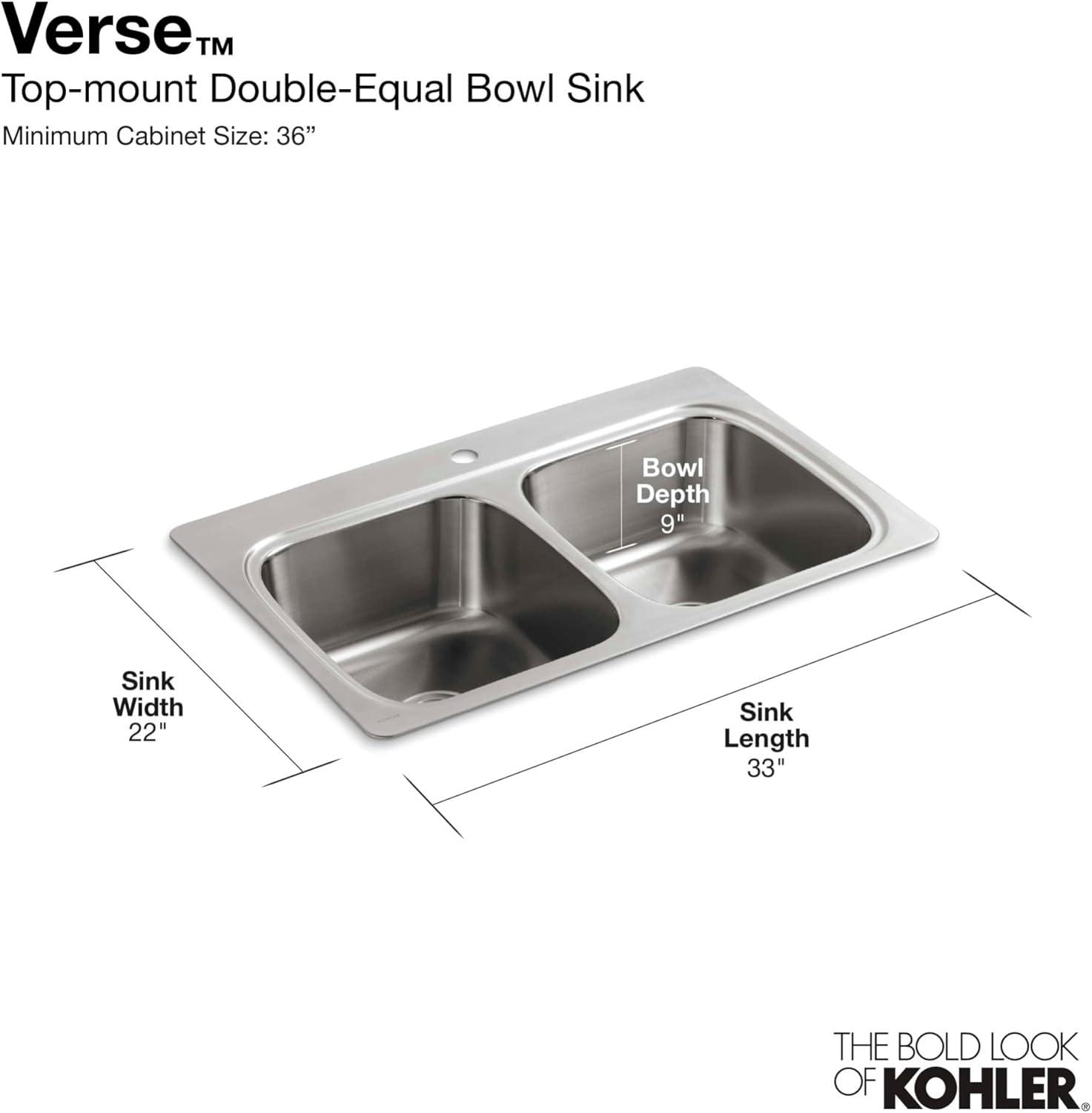 Verse Top-Mount Double-Equal Bowl Kitchen Sink with Single Faucet Hole