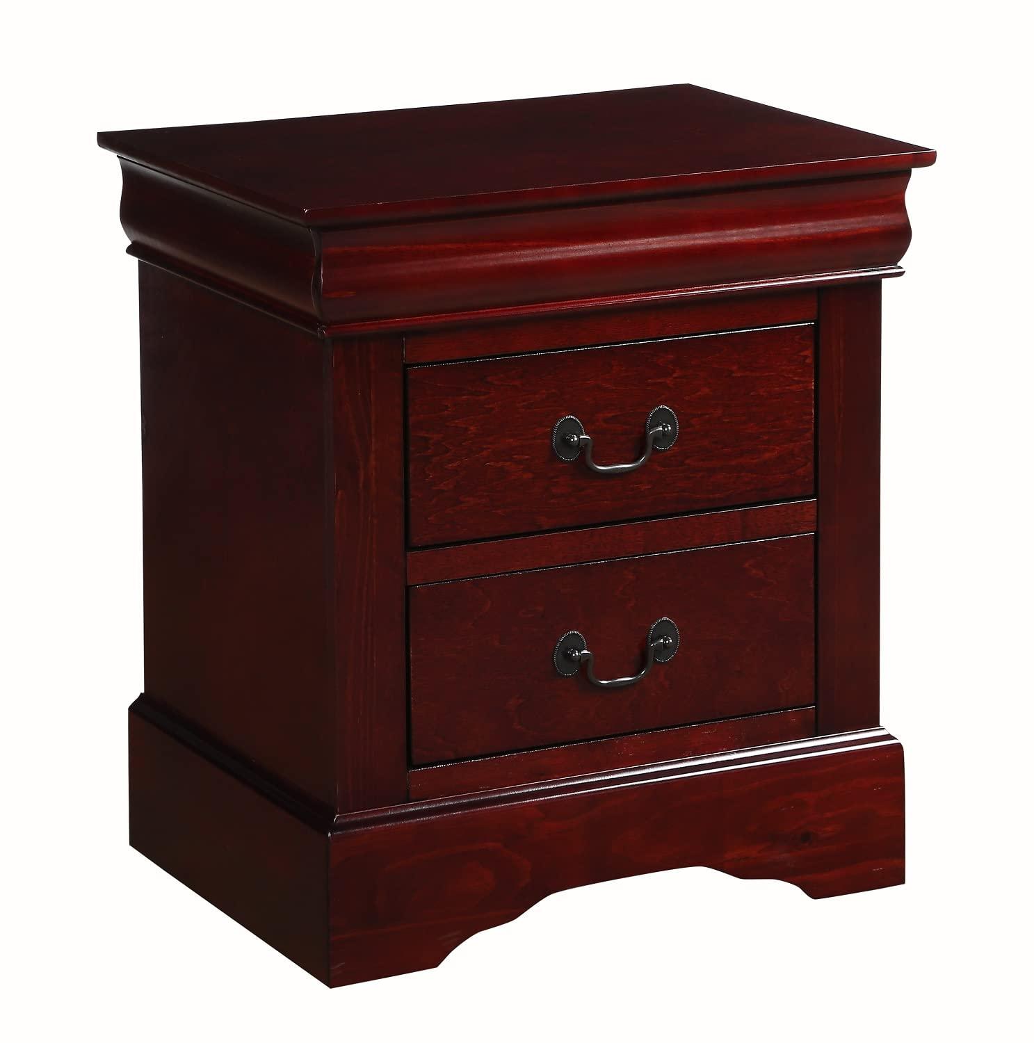 Benzara Traditional 2 Drawers wood Nightstand By Louis Philippe III, Brown