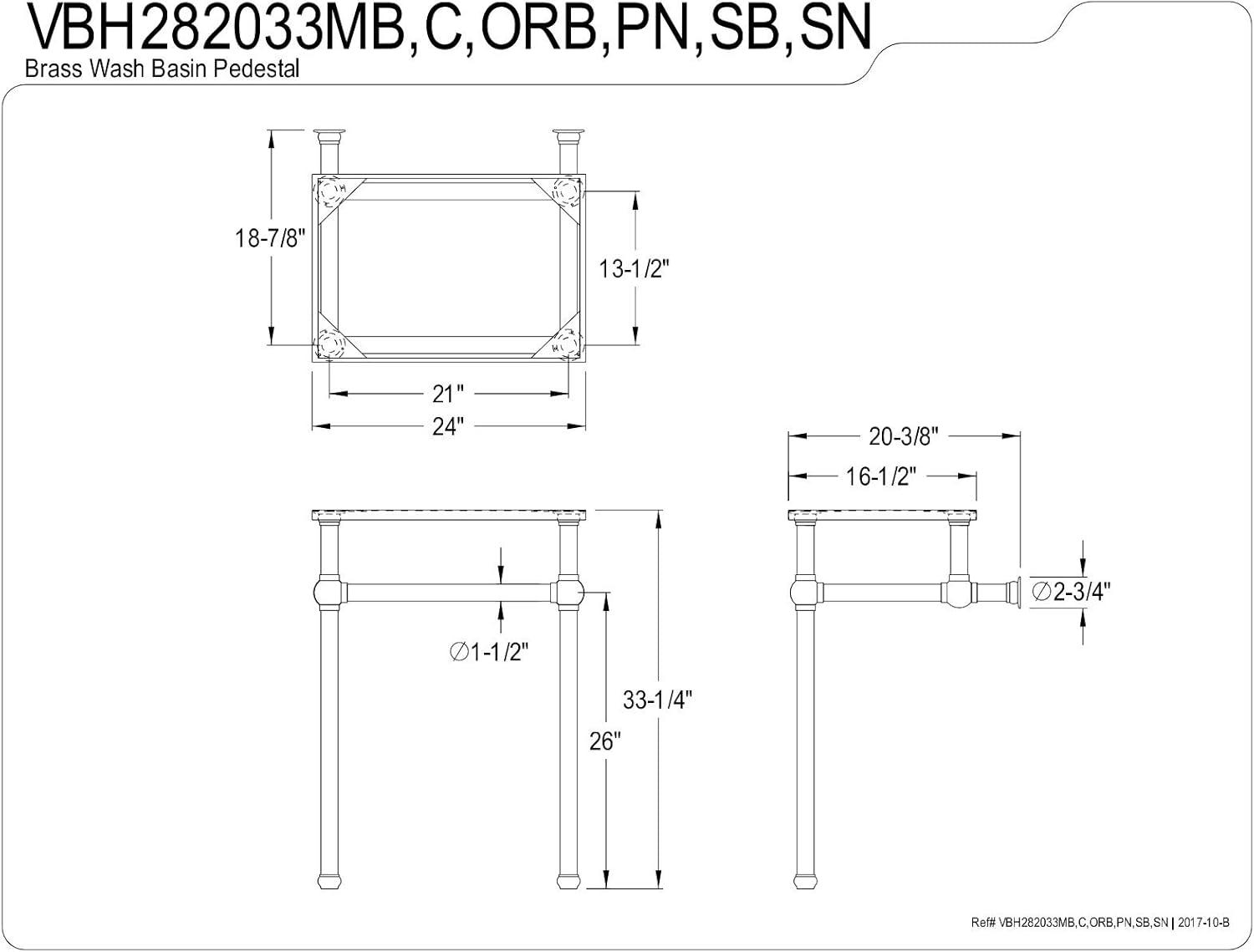 Polished Chrome Brass Console Sink Legs for 24" Sink