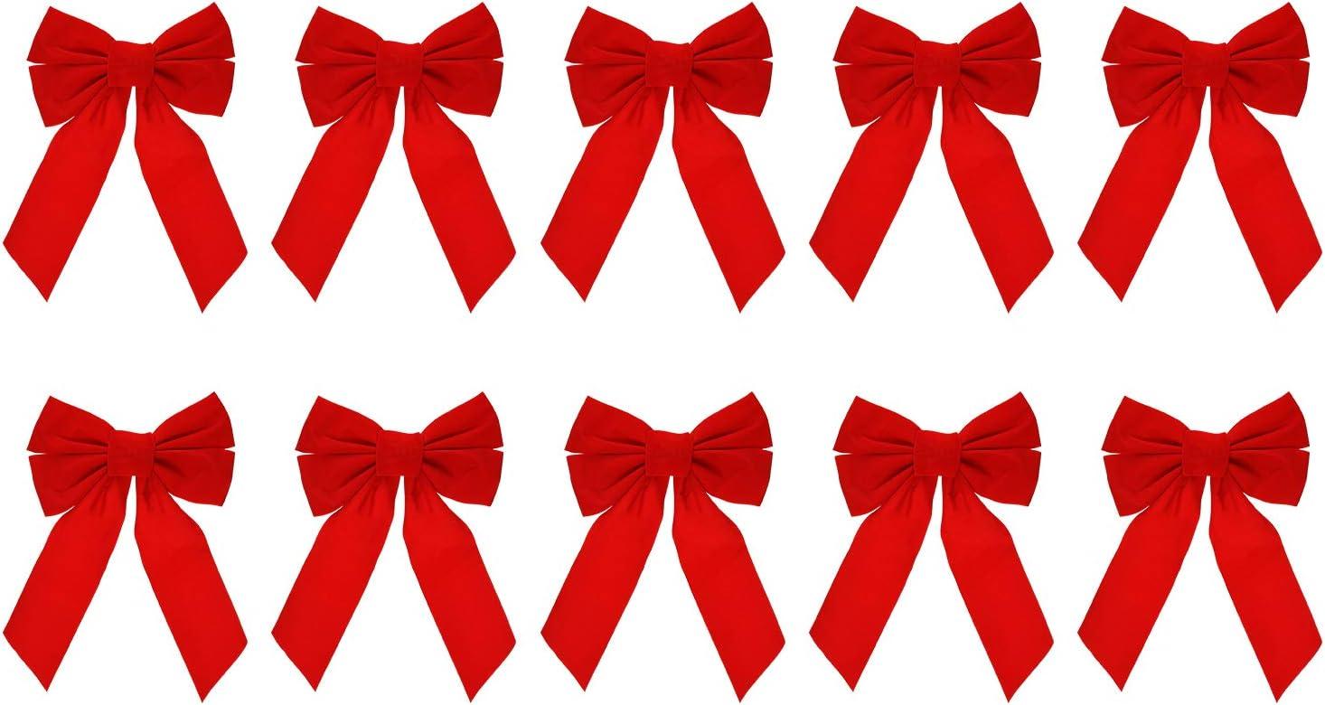 Celebrate A Holiday Red Velvet Christmas Wreath Bow, Set of 10 - Dimensions of 9" W X 13" L - Great for Christmas Garland, Large Gifts, Parties and More - Indoor or Outdoor Christmas Decorations