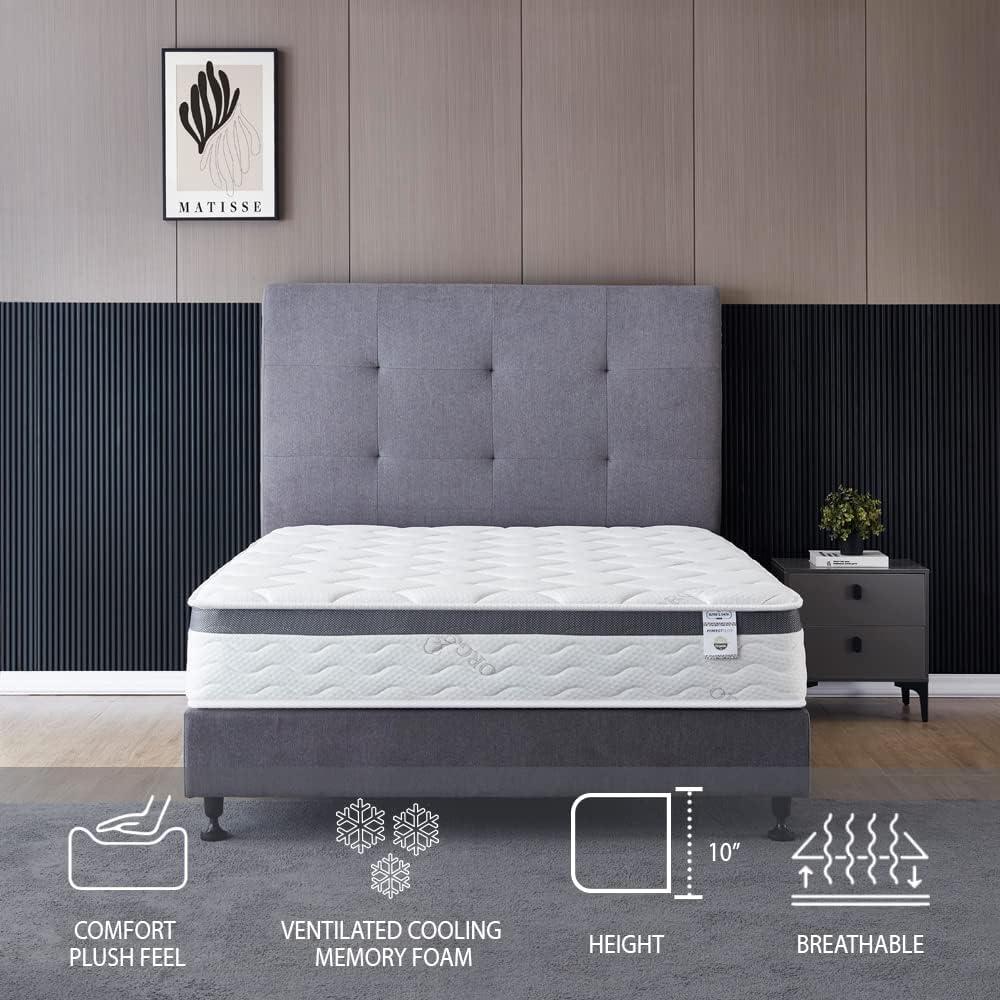 Twin Size Mattress - 10 Inch Cool Memory Foam & Pocket Spring Hybrid Mattress - Euro Top - Medium Firm - Oliver & Smith