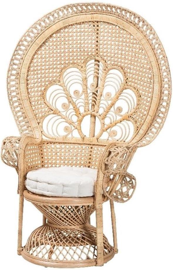 Baxton Studio Ediva Modern Bohemian Natural Brown Rattan Peacock Accent Chair