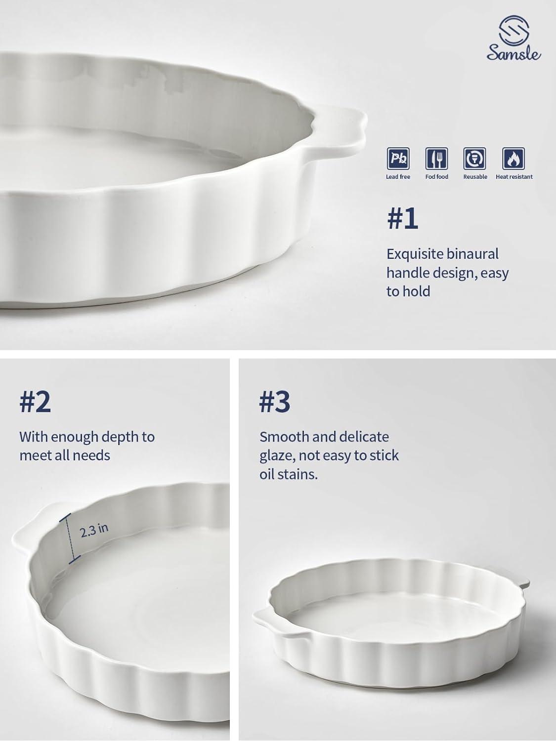 MASTER CRAFT WINDOW AND DOOR Ceramic Pie Pan For Baking,13Inch Round Baking Dish With Double Handle,Pie Plate With Ruffled Edge-Microwave, Dishwasher, And Oven Safe