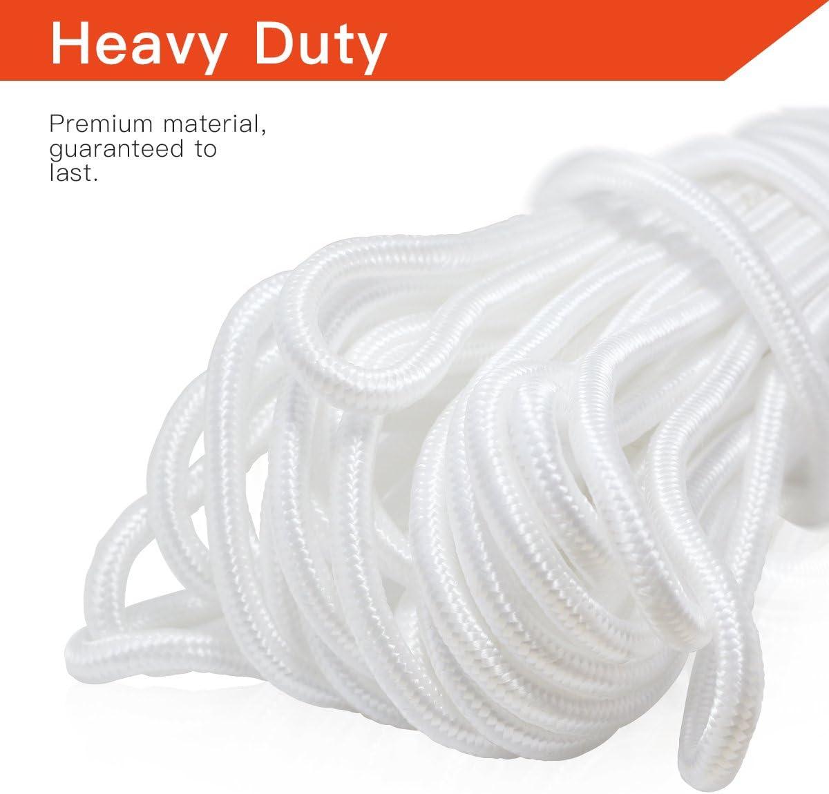 Anley 50 Ft Flag Halyard Rope (1/4 In), Suitable for Climbing, Swing, Camping Tent, Clothesline and Boats - Double Braided, Compatible with Flagpoles Up To 25 Feet (White)