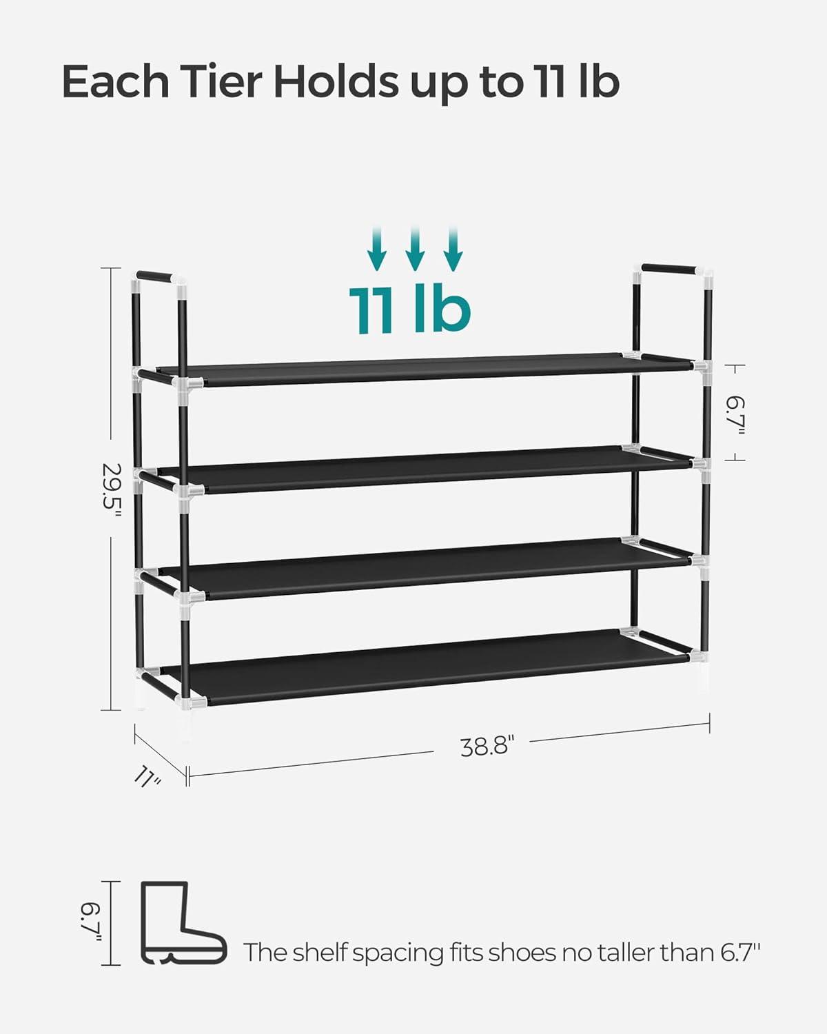 SONGMICS 4-Tier Shoe Rack with Shelves Metal 20 Pairs Shoe Organizer Storage Stand Holds for Closet Entryway Black