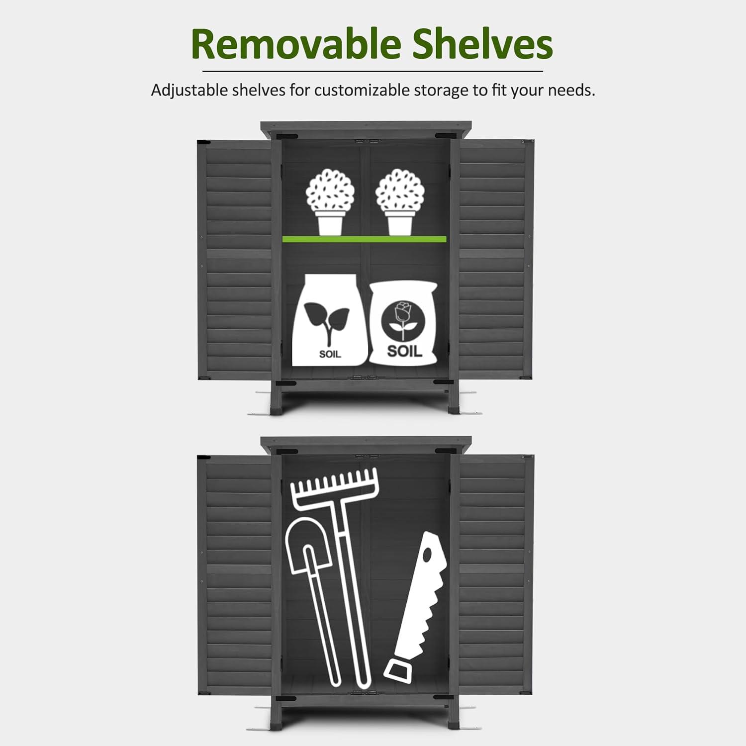 MCombo 24.6 in. W x 18 in. D Outdoor Wood Storage Cabinet，Garden Wooden Tool Shed with Double Doors