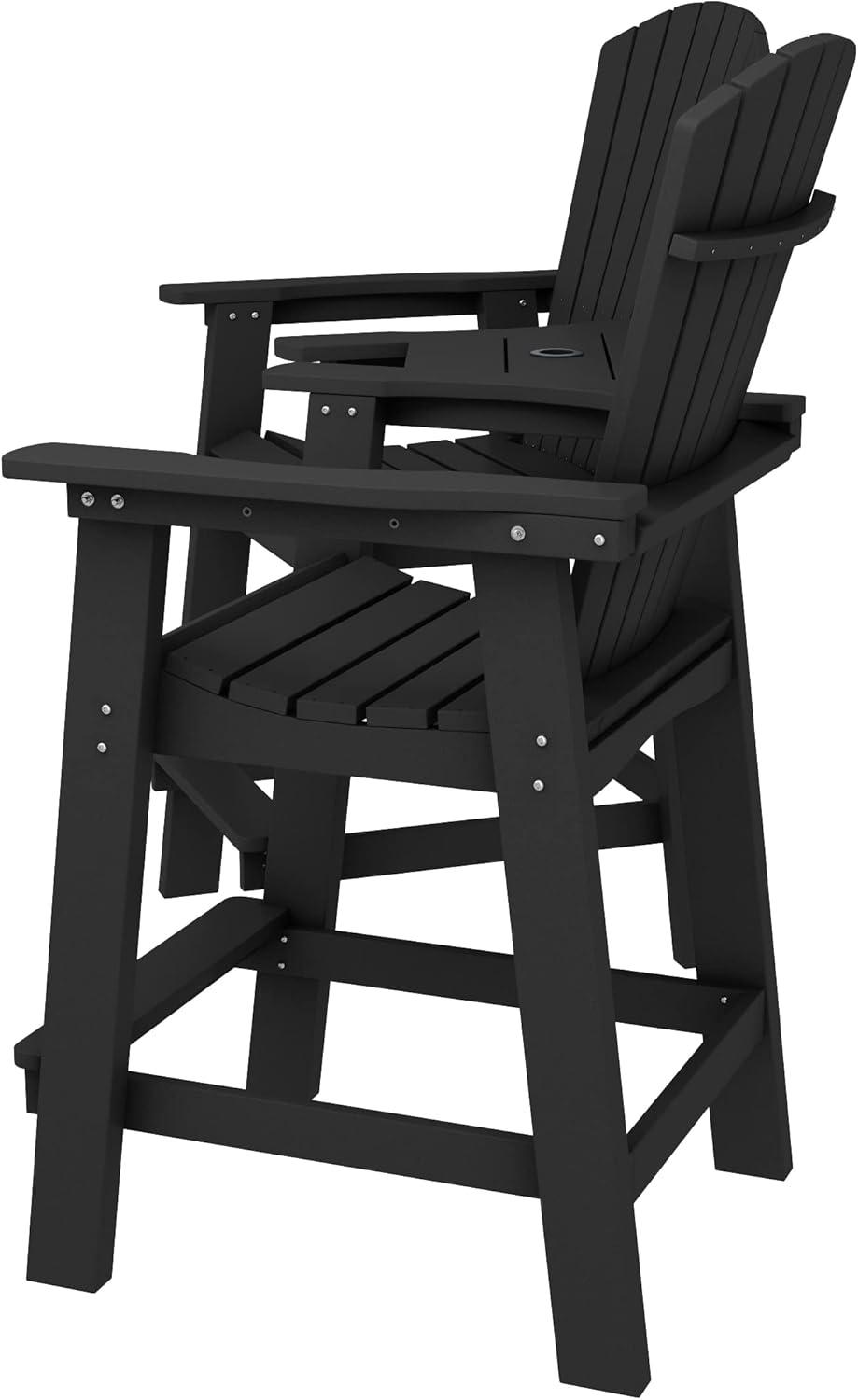 JUSTLET Tall Plastic Adirondack Chair Set of 2 W/ Outdoor Barstools and Connecting Tray, Brown