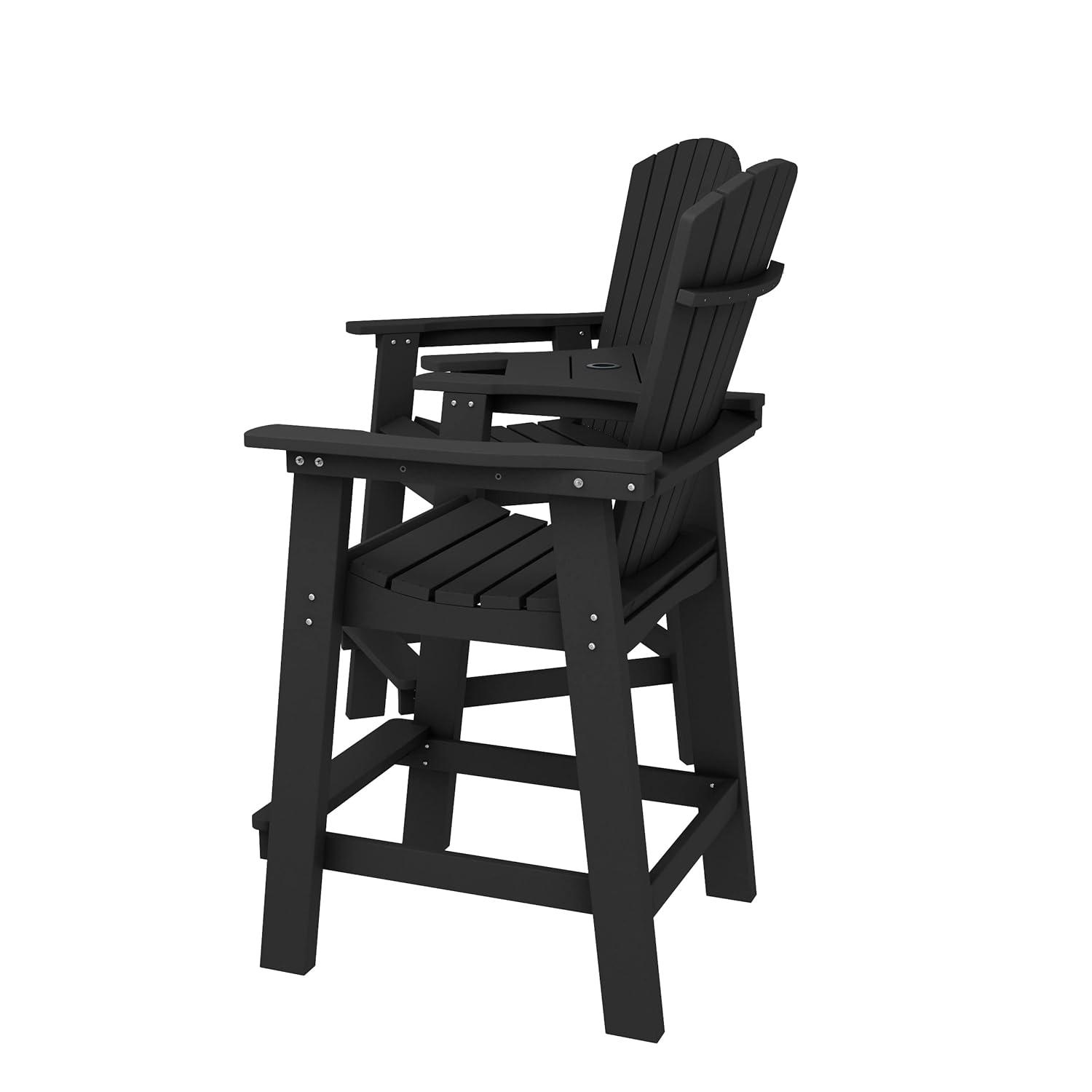 JUSTLET Tall Plastic Adirondack Chair Set of 2 W/ Outdoor Barstools and Connecting Tray, Brown