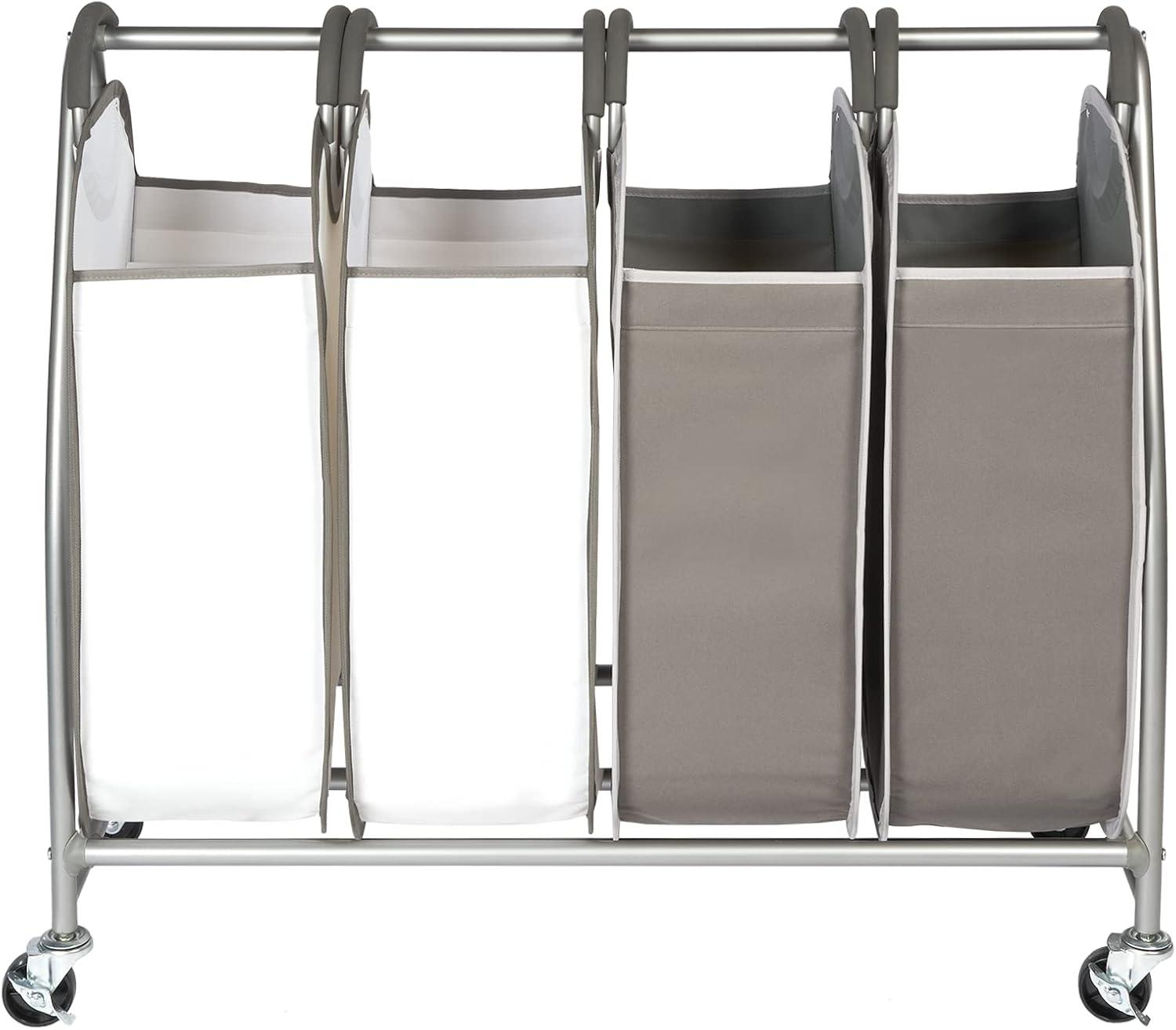 Gray and White Quad Laundry Sorter with Wheels