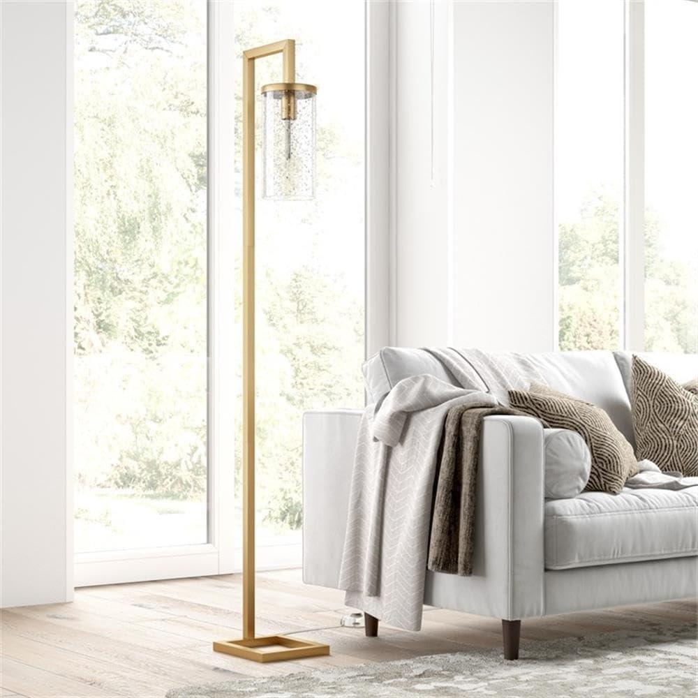 Evelyn&Zoe Modern Metal Floor Lamp with Seeded Glass Shade