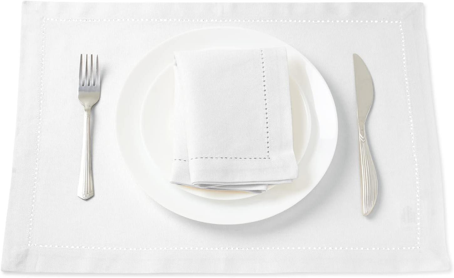 White Hemstitched Cotton Placemats Set of 4