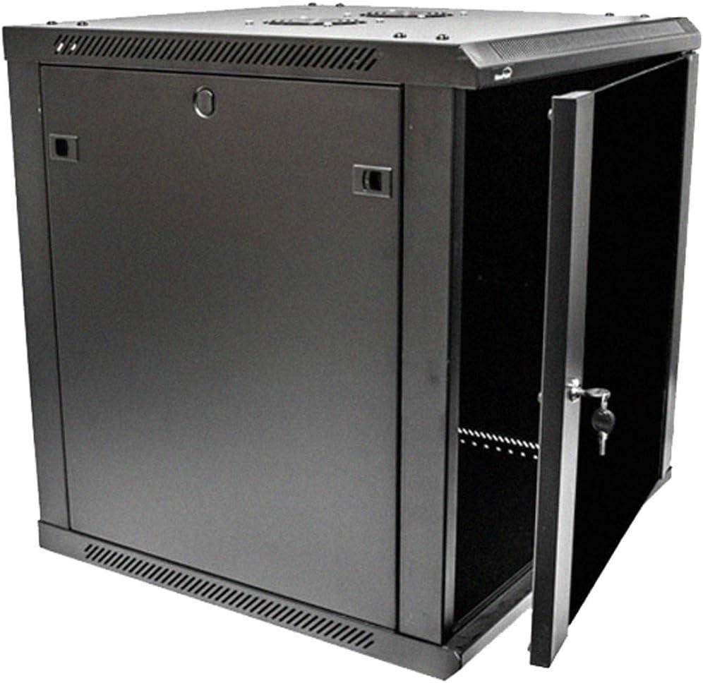 NavePoint 12U Server Rack Enclosure - 23.6” Deep, 12U Wall Mount Network Cabinet with Locking Glass Door for 19” IT Equipment, 12U Network Rack with 2 Fans, Removable Side Panels, Black