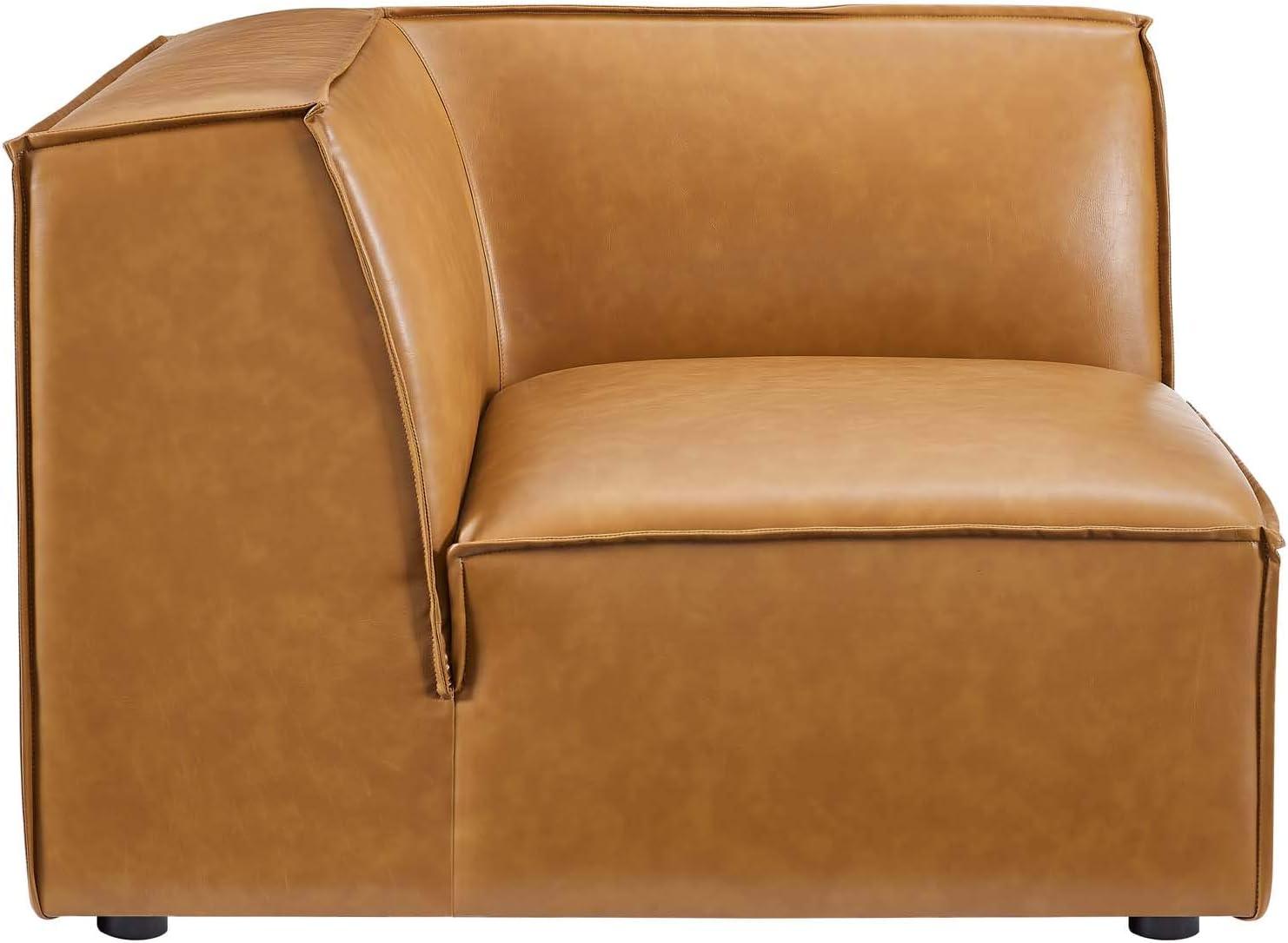 Modway Restore 40.5" Faux Leather Sectional Sofa Corner Chair in Tan