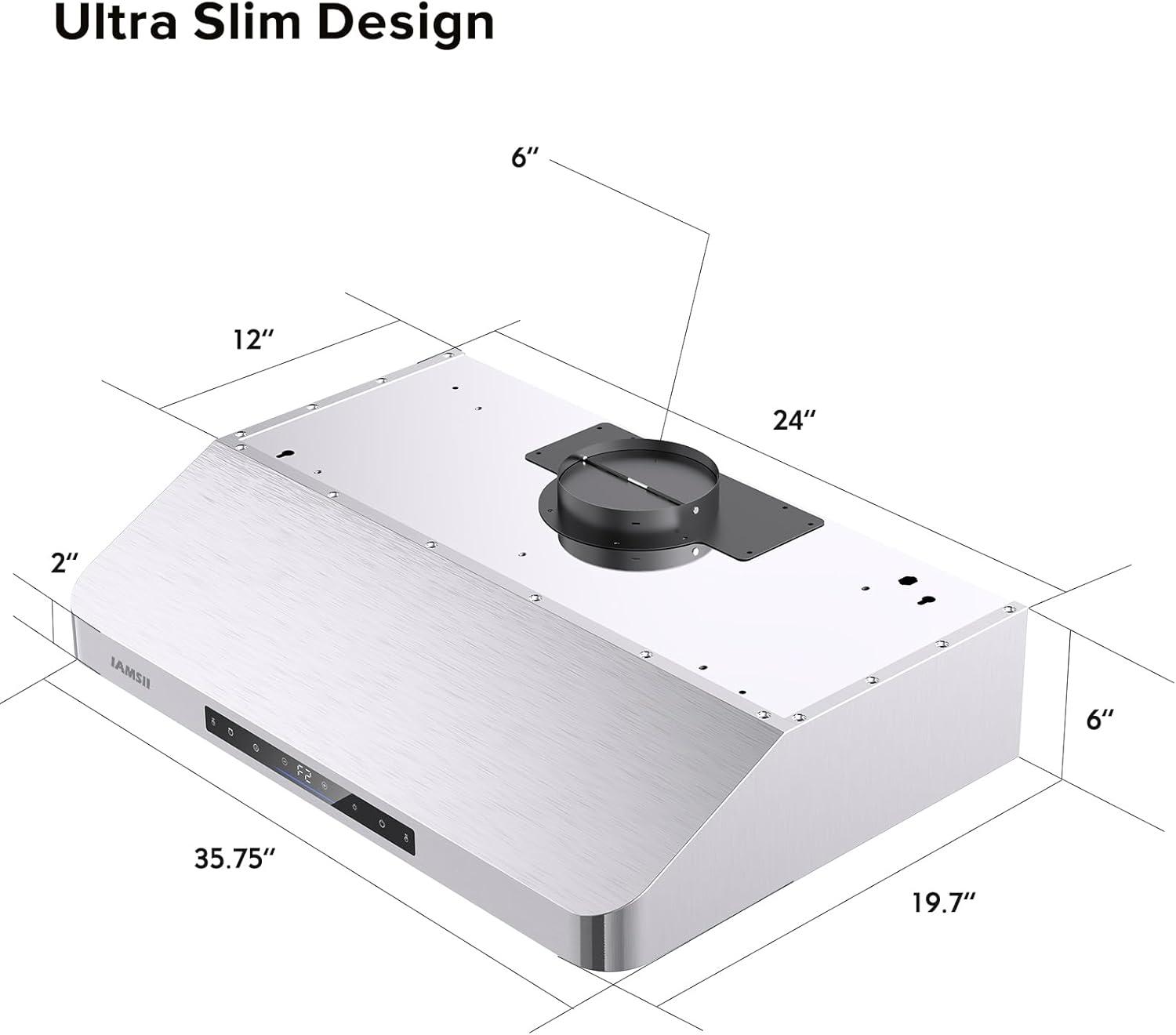 36-Inch Stainless Steel Under Cabinet Range Hood with LED Lights