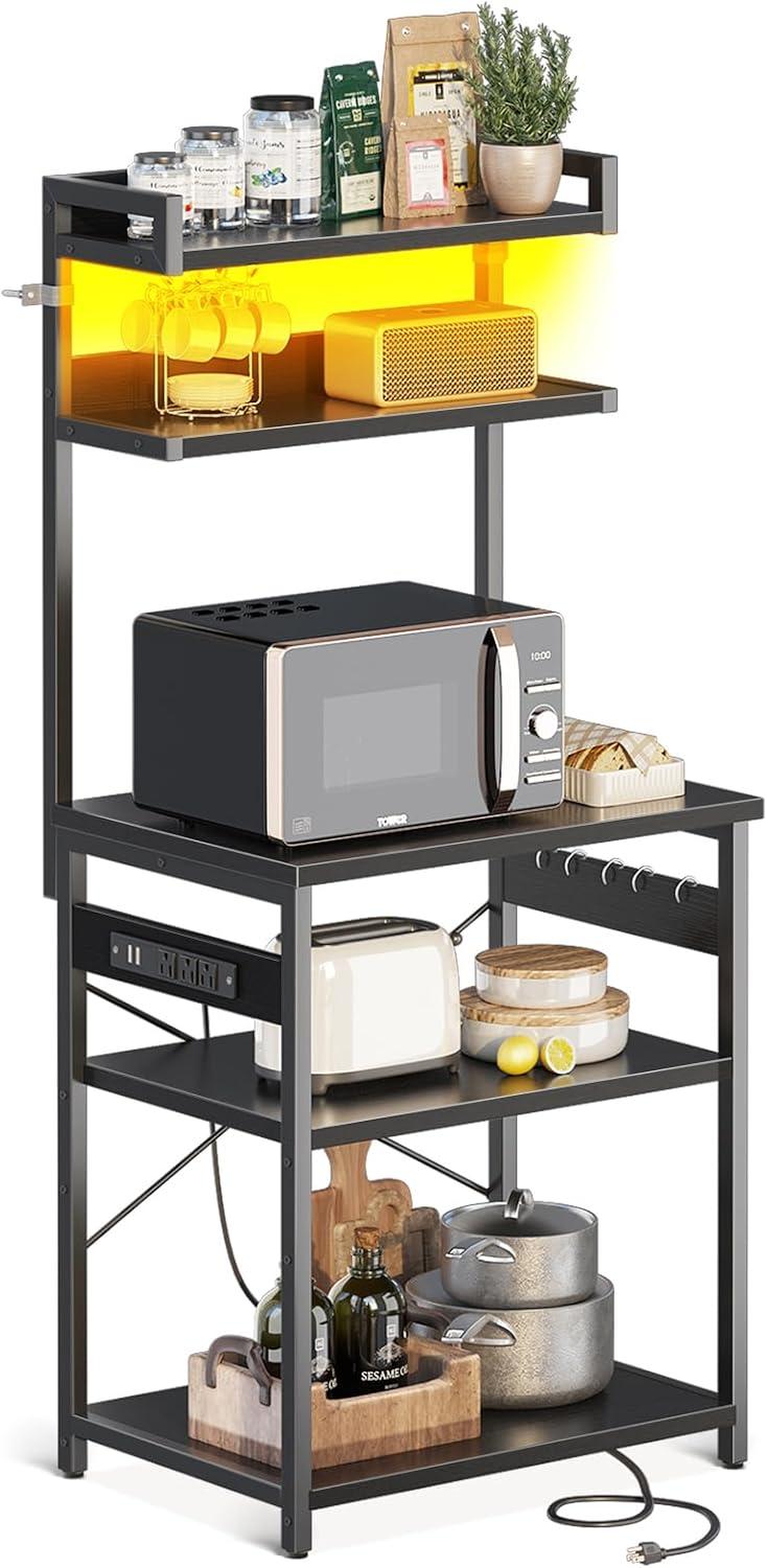 ODK Bakers Rack with Power Outlet, Coffee Bar with Storage 5-Tiers, Microwave Stand Kitchen rack 16.5 * 23.6 * 59 inches, Kitchen Shelf, Black