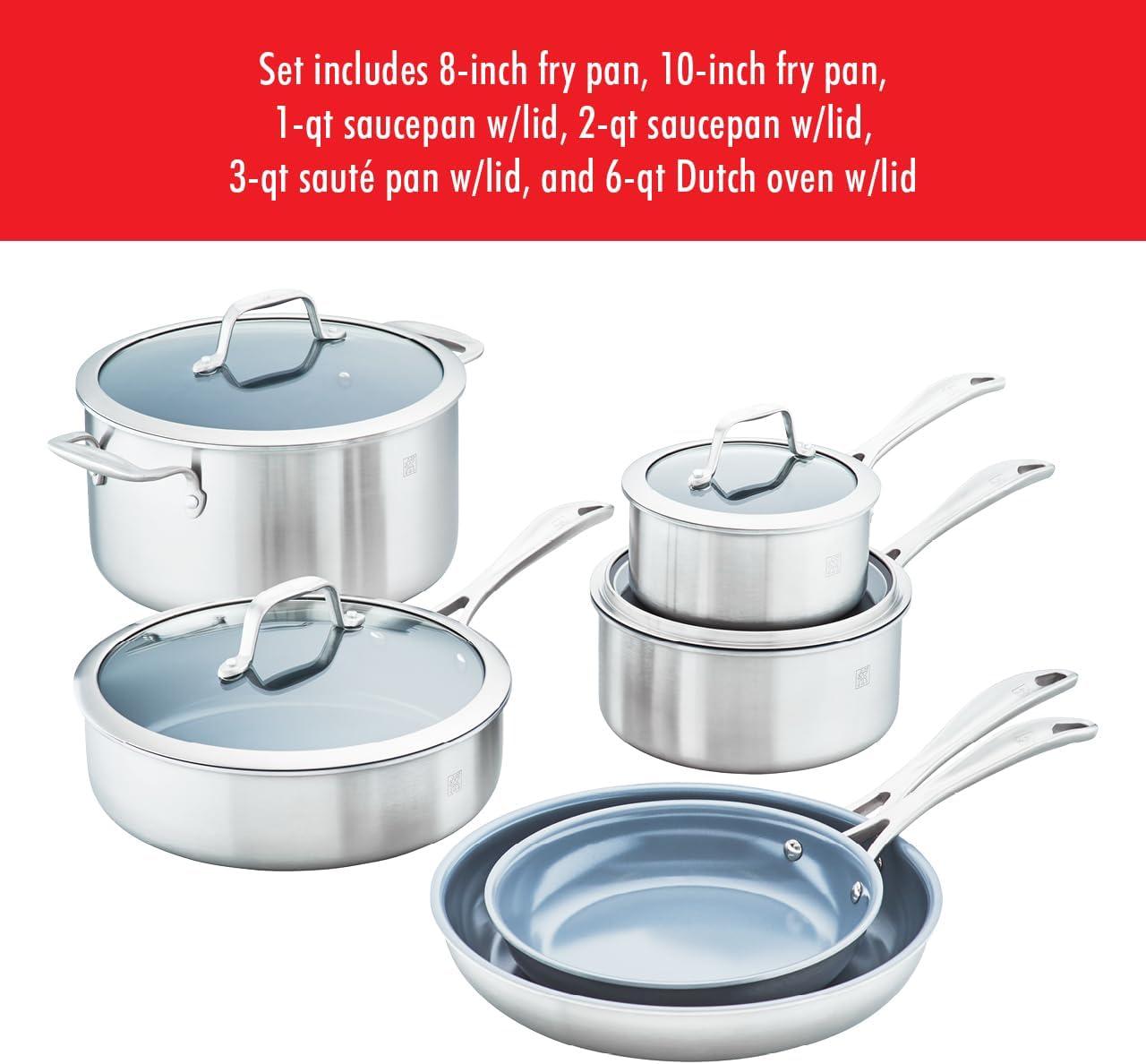 Zwilling Spirit 3-ply 10-piece Stainless Steel Ceramic Nonstick Cookware Set