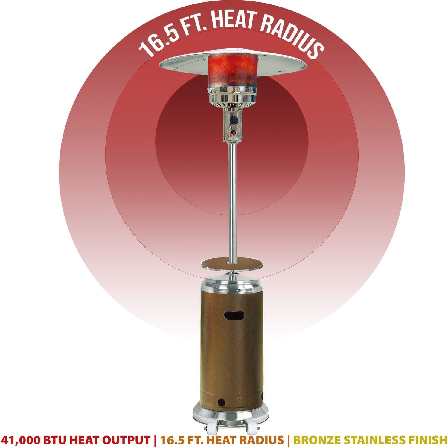 Hanover Propane Steel Umbrella Propane Patio Heater 41 000 BTU Bronze&Stainless Steel (HANHT002BRSS)