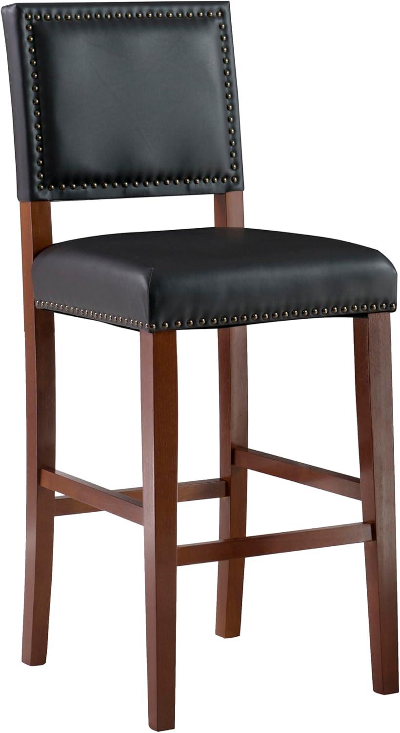 29" Brook Padded Back and Seat Faux Leather Barstool Hardwood/Black - Linon