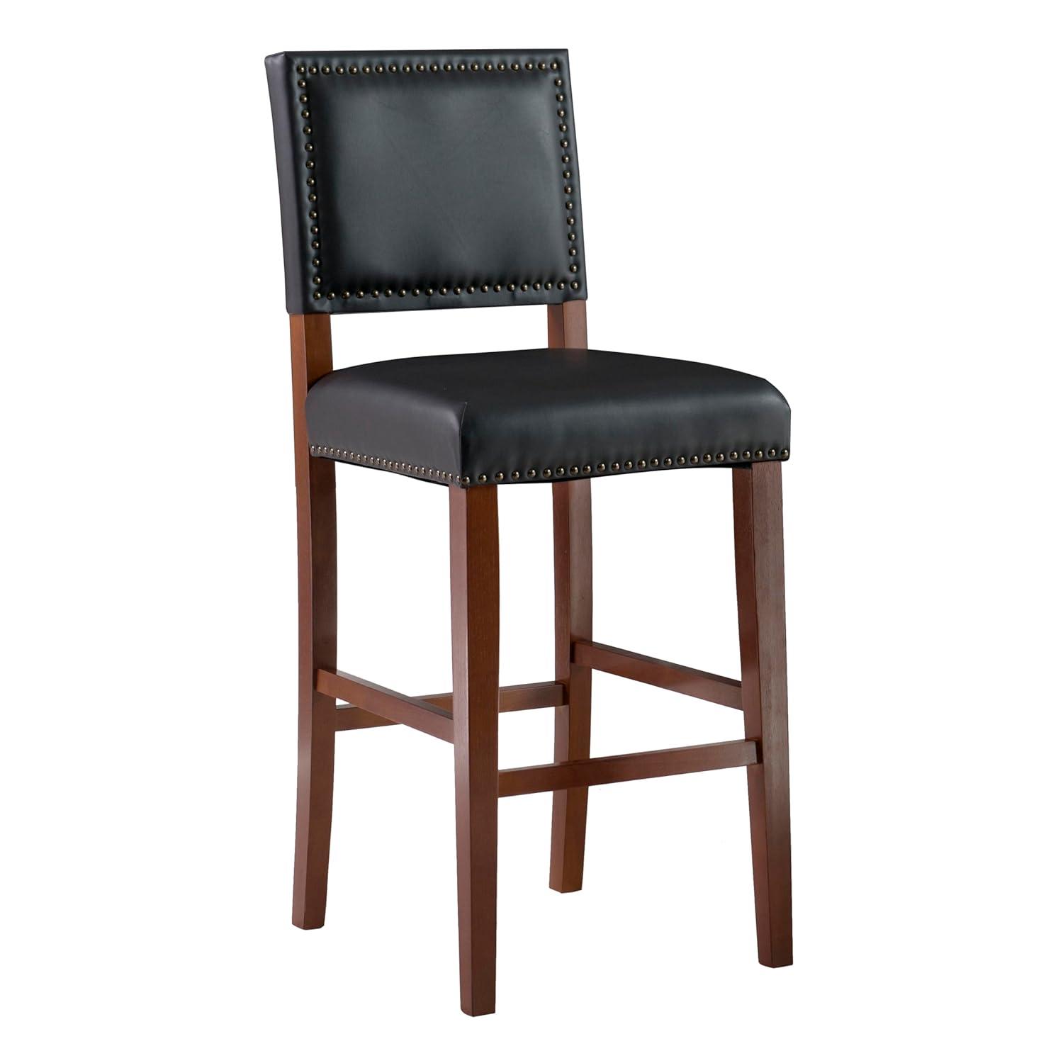 29" Brook Padded Back and Seat Faux Leather Barstool Hardwood/Black - Linon
