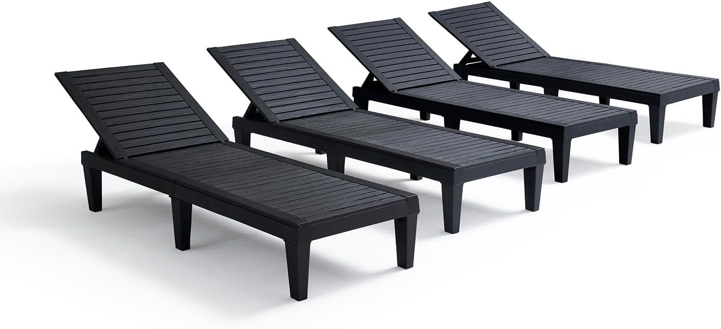 Nestl Waterproof Chaise Lounge Chair - Set of 4 Adjustable Lightweight Black Outdoor Patio Chairs
