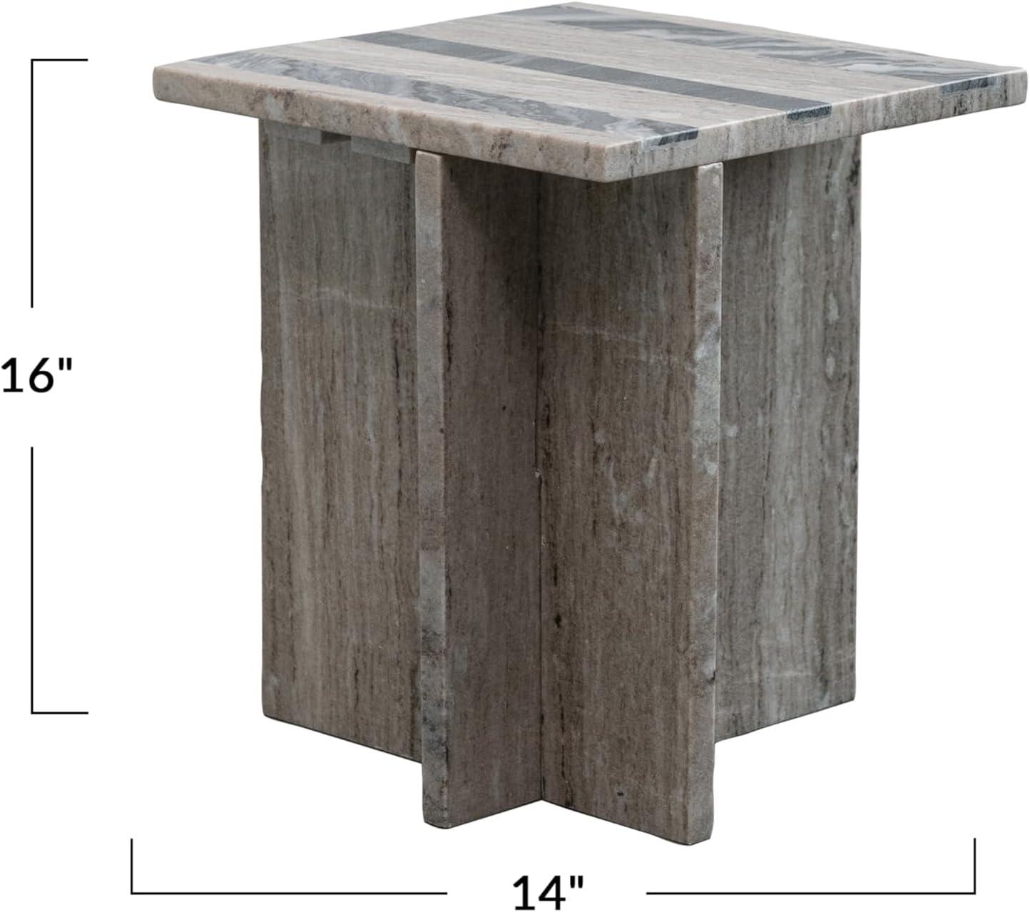 Bloomingville Marble Side Table with Stripes and Interlocking Base, Buff and Black Mélange