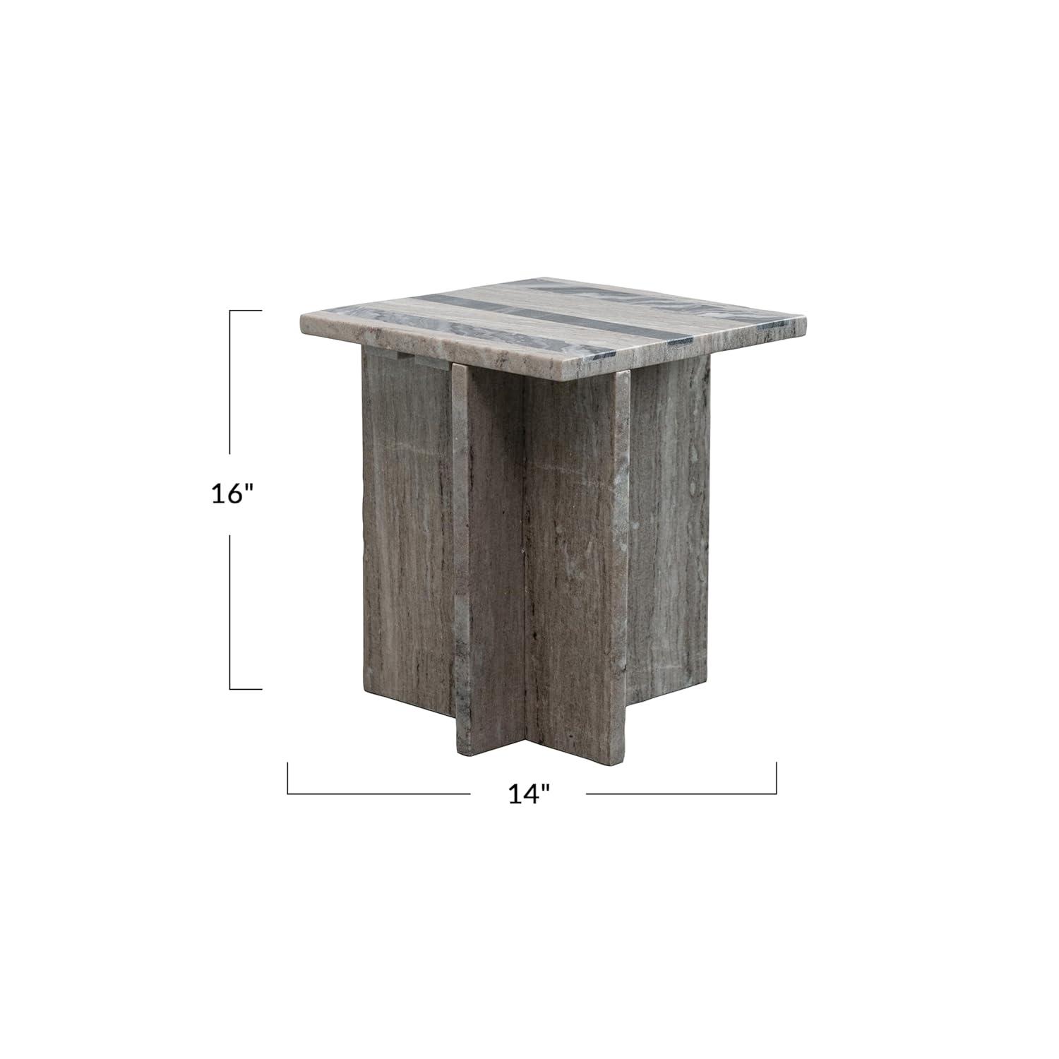 Bloomingville Marble Side Table with Stripes and Interlocking Base, Buff and Black Mélange