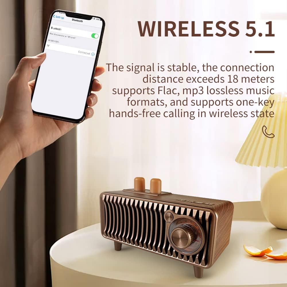 Retro Bluetooth Speaker, Vintage Radio Walnut Wood Rotary FM Radio 20W Dual Speakers Stereo,with U Disk/TF Card/Aux Music Player Function,Portable Wireless Speakers for Home, Office Decor