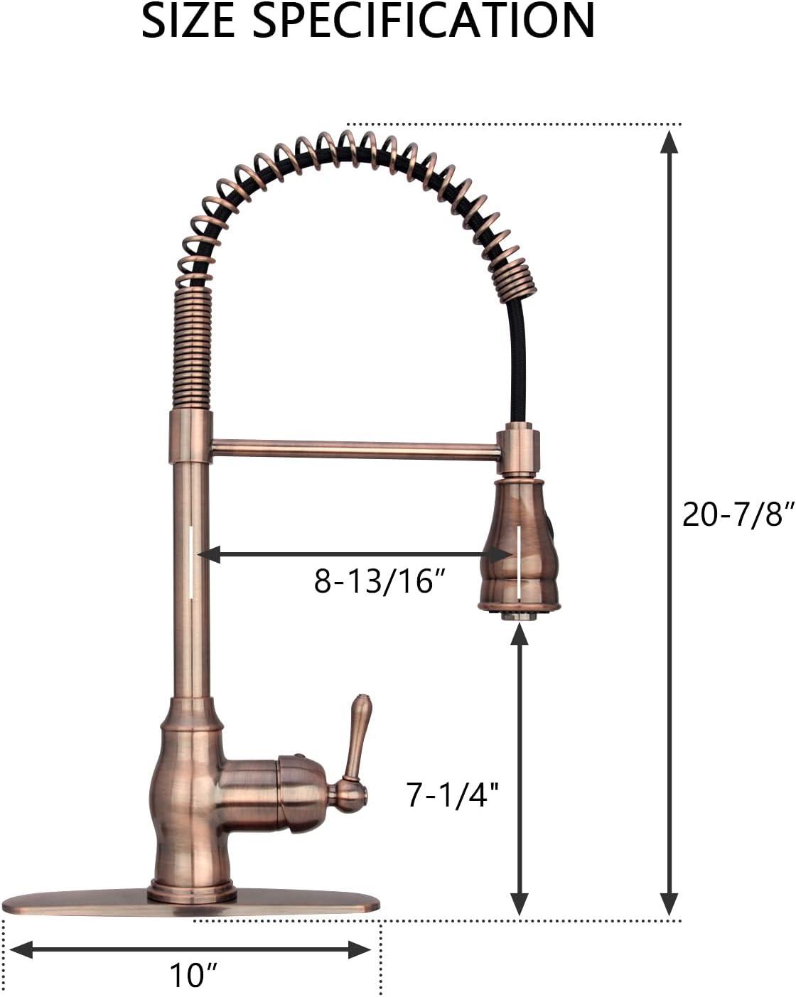 Akicon Pre-Rinse Spring Kitchen Faucet, Single Level with Pull Down Sprayer Copper Copper Finish