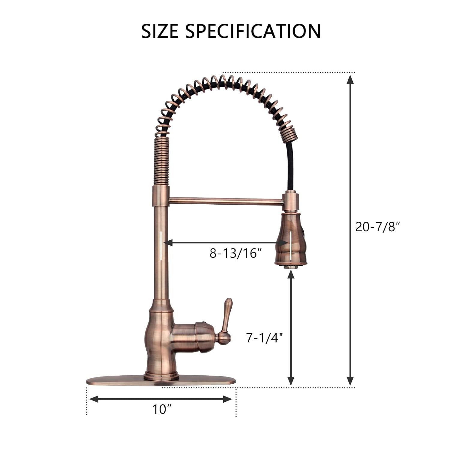 Akicon Pre-Rinse Spring Kitchen Faucet, Single Level with Pull Down Sprayer Copper Copper Finish
