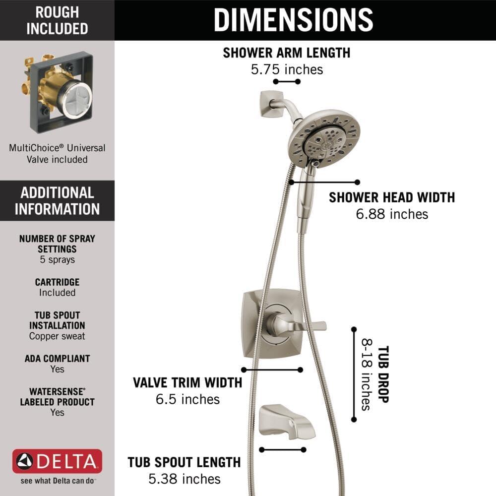 Vesna Single-Function Tub Shower Faucet Set, Shower Trim Kit with In2ition Shower Head and Valve