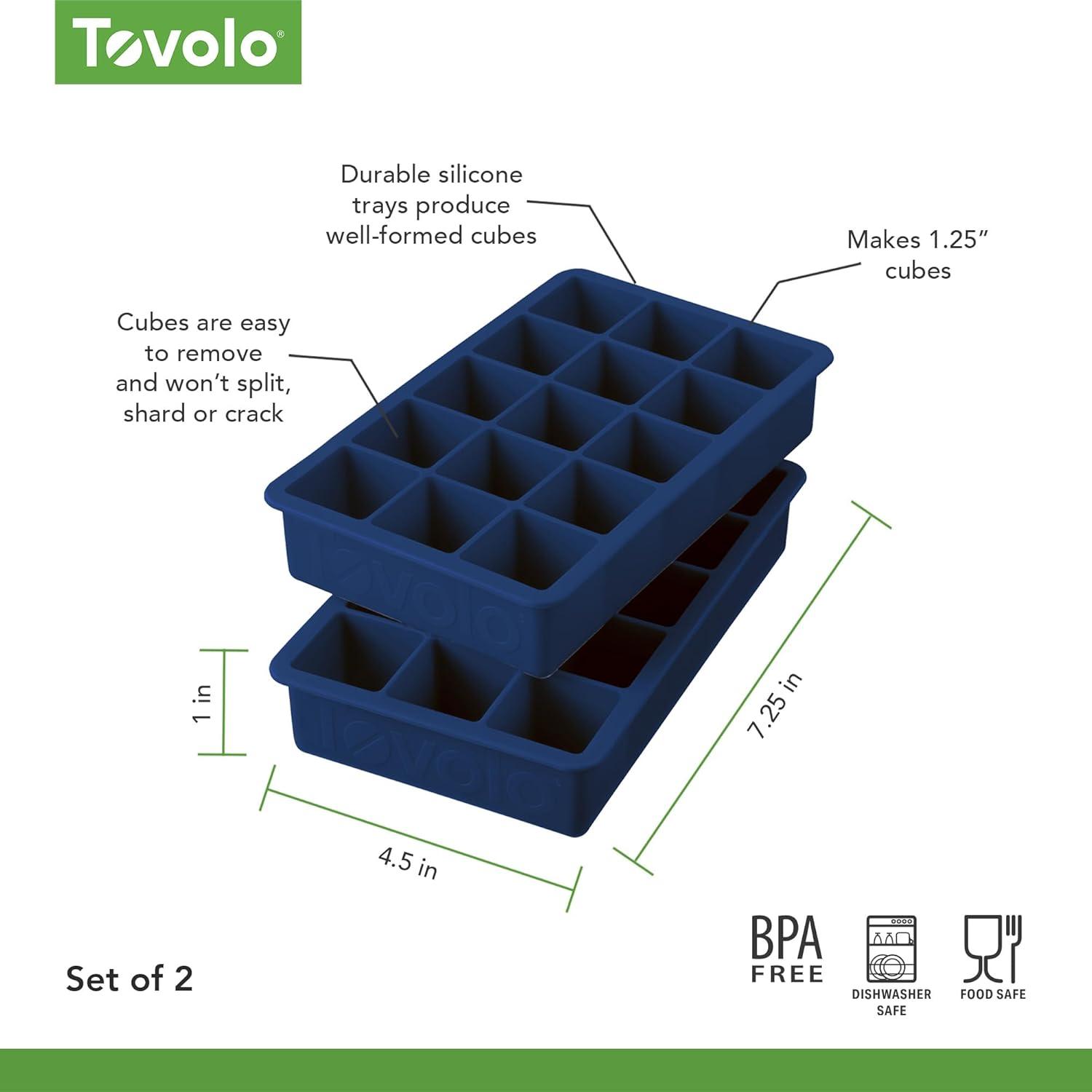 Tovolo Perfect Cube Silicone Ice Mold Freezer Tray Of 1.25" Cubes For Whiskey, Bourbon, Spirits & Liquor, BPA-Free Silicone, Fade Resistant (Set of 2)