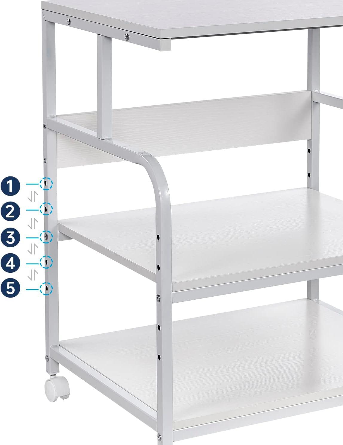 Printer Table, 23.6 x18.9 x 29.5 Inches Large Printer Stand with Height Adjustable Storage Shelf, 3 Tier Rolling Printer Cart Furniture with Wheels for Home Office, White & Black