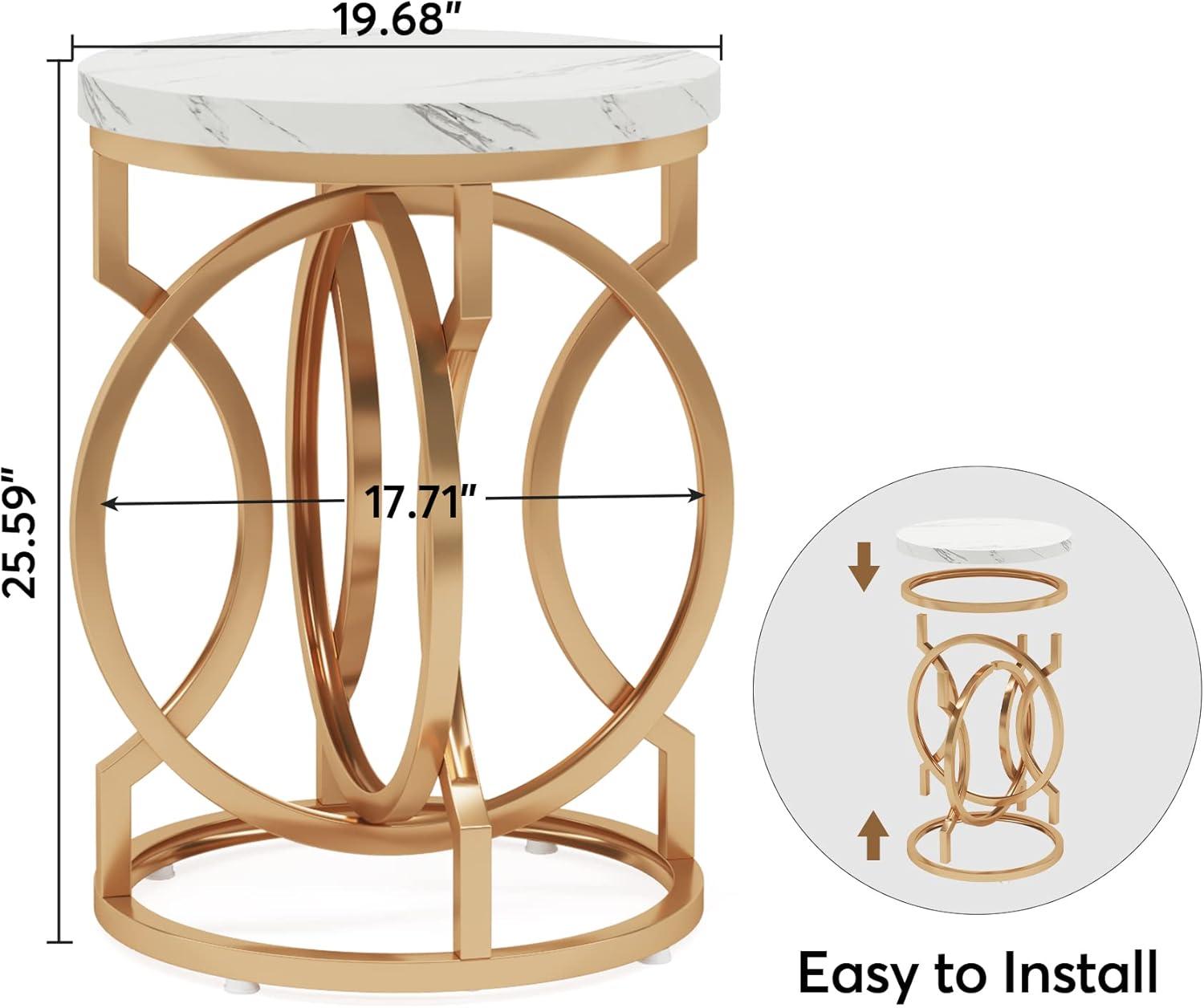 Tribesigns Morden Round End Table with Faux Marble White Top, 20" Sofa Side Table Coffee Table Cocktail Table with Unique Gold O-shaped Base for Living Room Bedroom