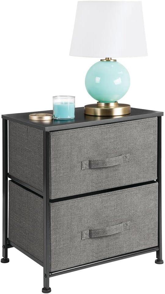 Wood Top Metal Frame 2 Drawer Night Stand