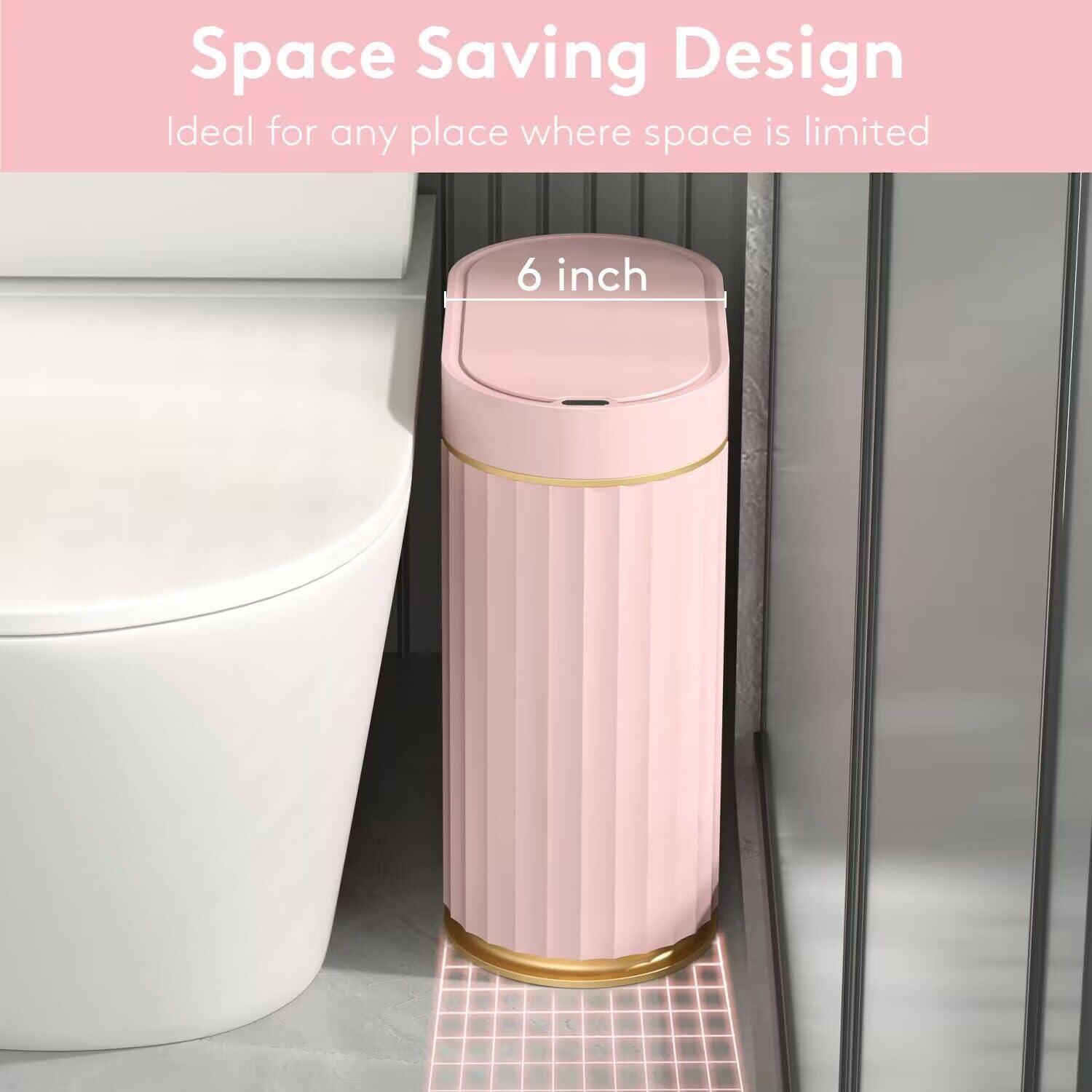 Fashion Finesse Bathroom Trash Can With Lid -  2 Gallon Sensor Trash Bin, Automatic Narrow Garbage Can, Waterproof Smart Trash Can, Slim Motion Sensor Waste Bins For Bathroom, Living Room, Office